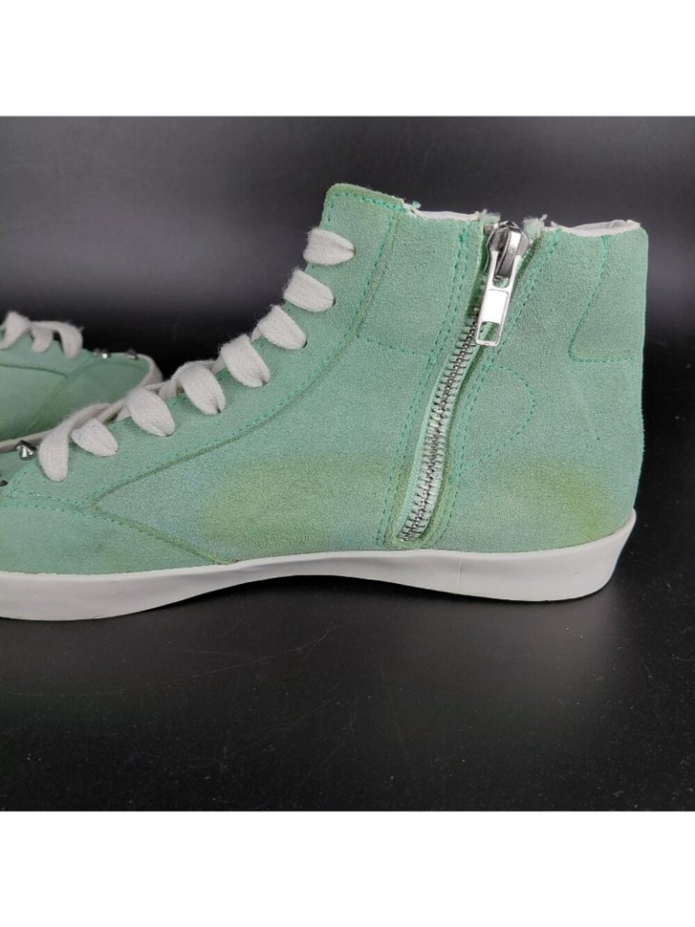 High Top Shoes Women Size 8 Green Suede Studded Zip Sneakers Punk Gothic Cosplay - Picture 8 of 10
